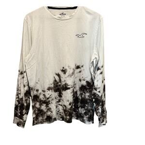 HOLLISTER Men's Long Sleeve T-Shirt White Black Sz XL Tie Dye Logo Y2K